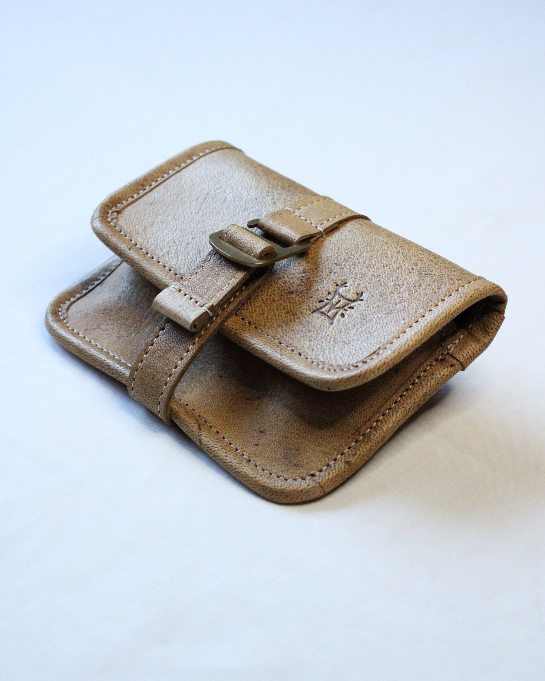 Bay Tine Tannery ammunition pouch in acorn leather, featuring a compact design with secure closure and durable construction.
