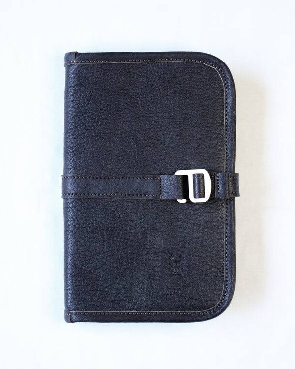 Leather journal cover with Dartmoor design by Bay Tine Tannery, showcasing a textured brown leather exterior and sleek craftsmanship.